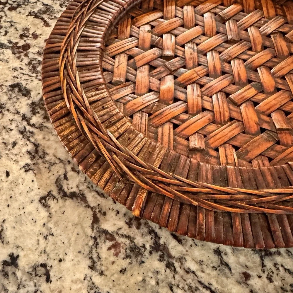 Vintage Handwoven Rattan Reed Round Tray 13